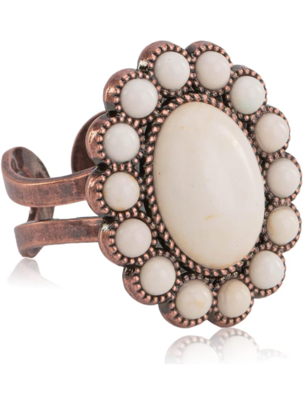 Women's Brilliant White Adjustable Couture's Turquoise Knuckle Cuff Flower Ring